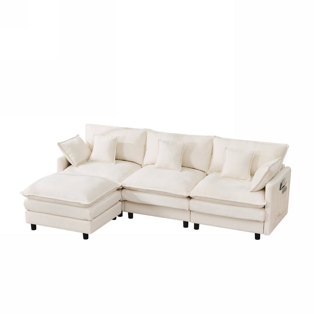 Chenille Modular Three-Seater Sofa with Movable Footstool