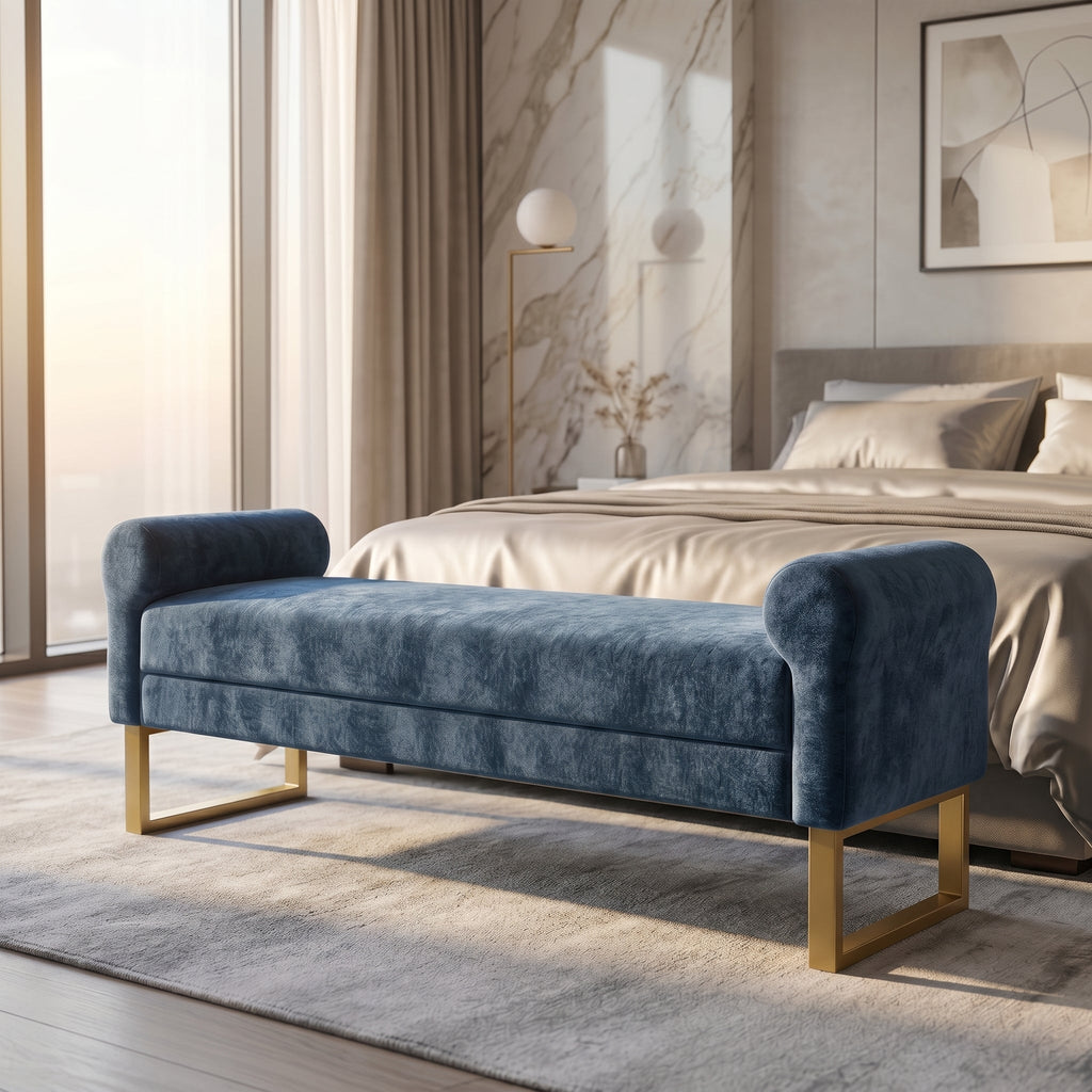 65" Ottoman Bench, Chenille Bench for Bedroom
