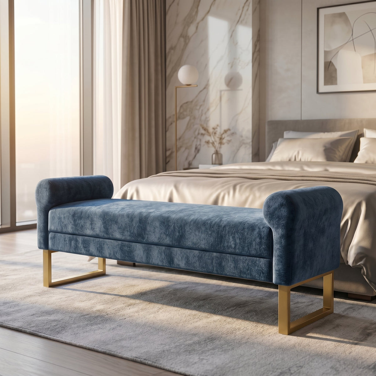 65" Ottoman Bench, Chenille Bench for Bedroom