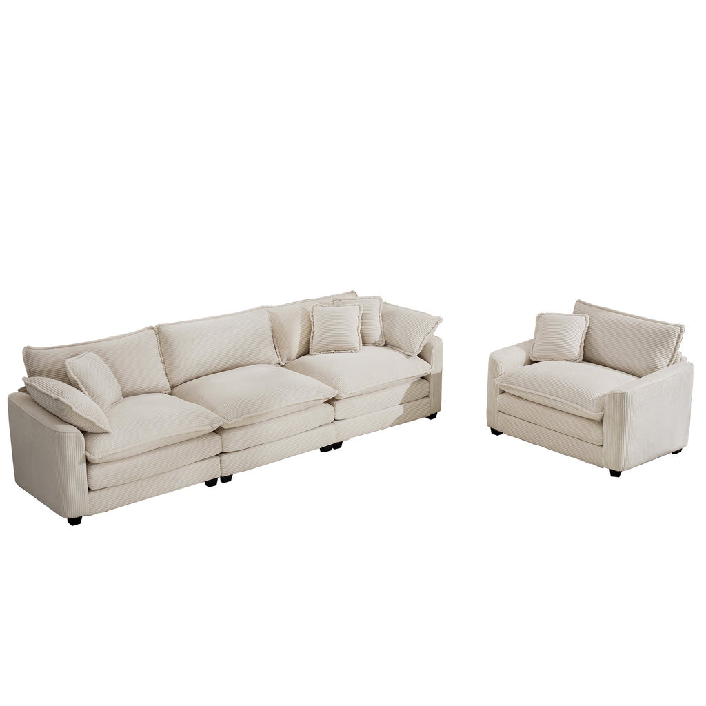 Mid-Century Modern Set of 2 Sofas with One 3-Seater Sofa and One Single Accent Chair