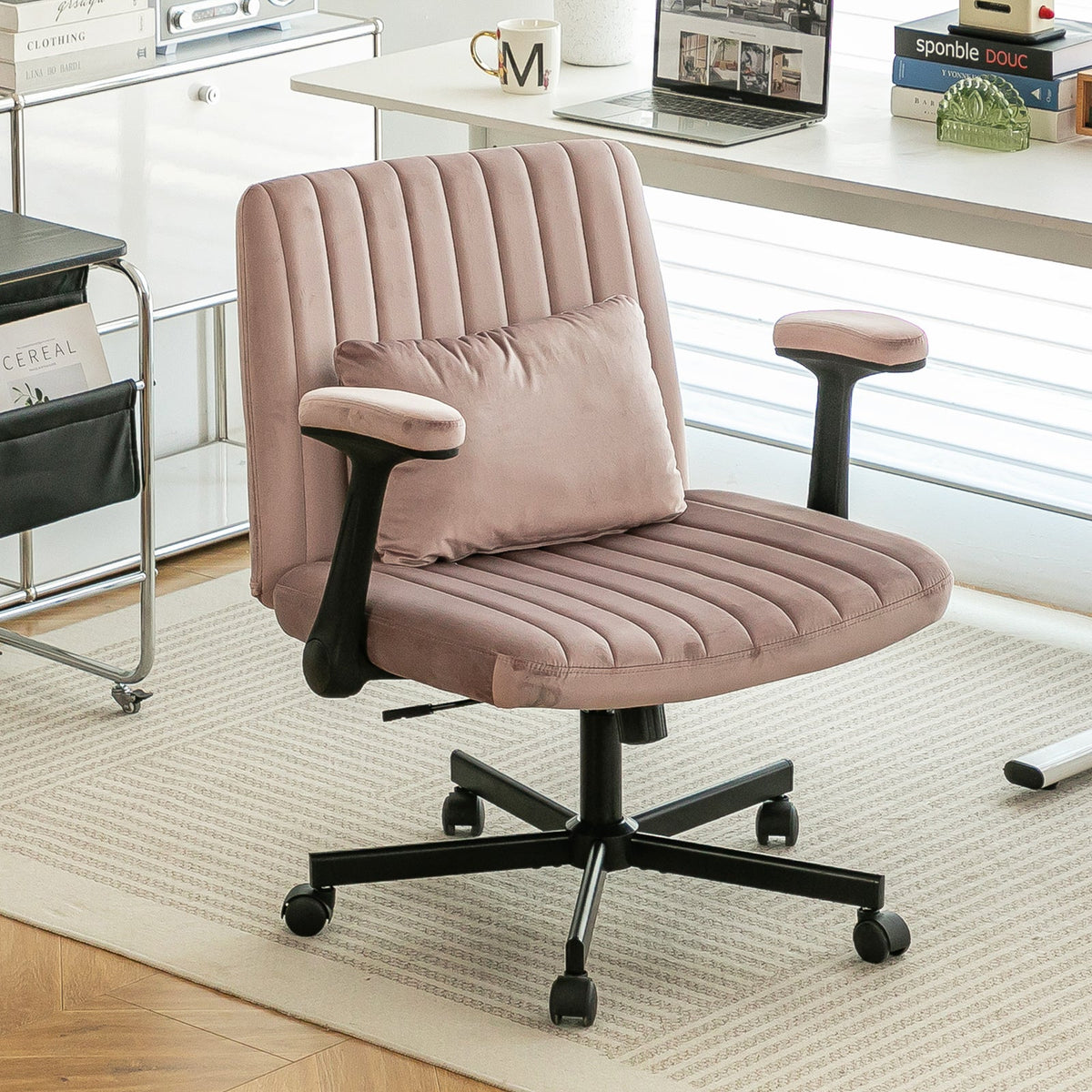 Pink Velvet Criss Cross Armrest Office Chair