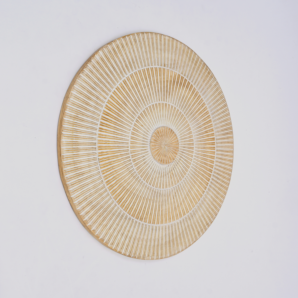 Handcarved Round Wheel Style Wood Wall Decor - 36"