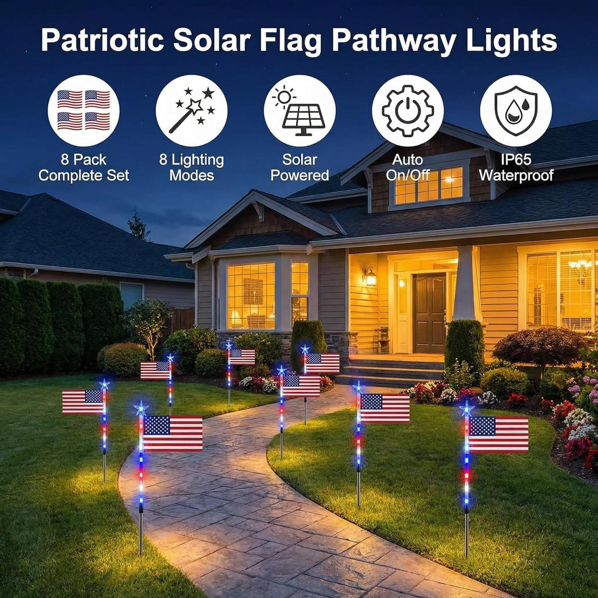 LED Solar-Powered National Flag For Outdoor Courtyards And Villas