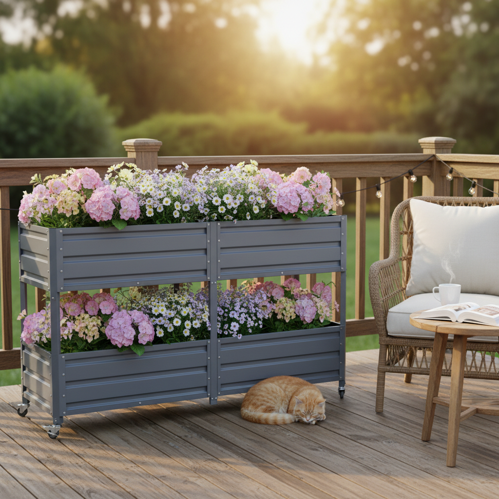 Dual Tier Staggered Elevated Metal Raised Garden Bed