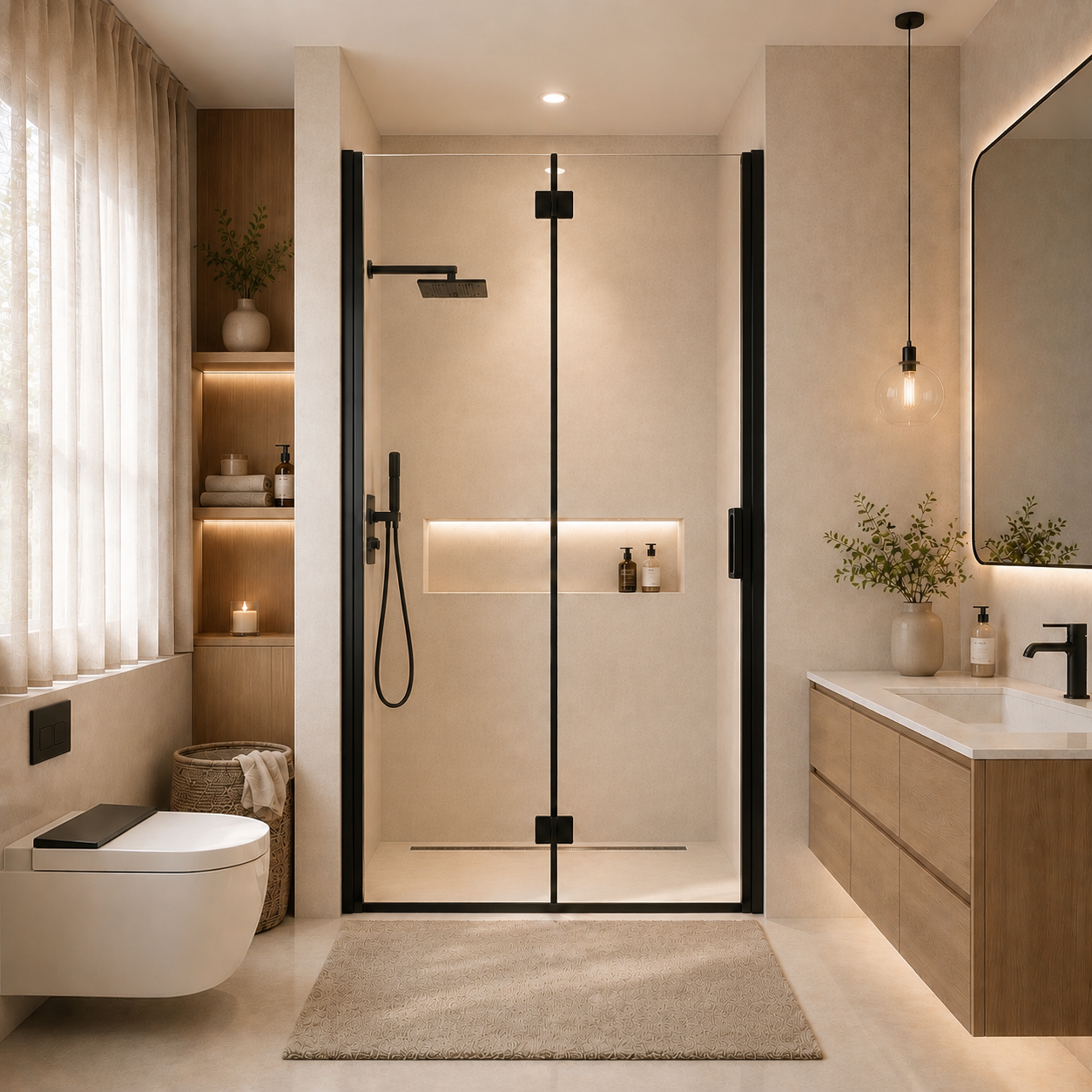 Semi-Frameless Folding Pivot Hinged Shower Door