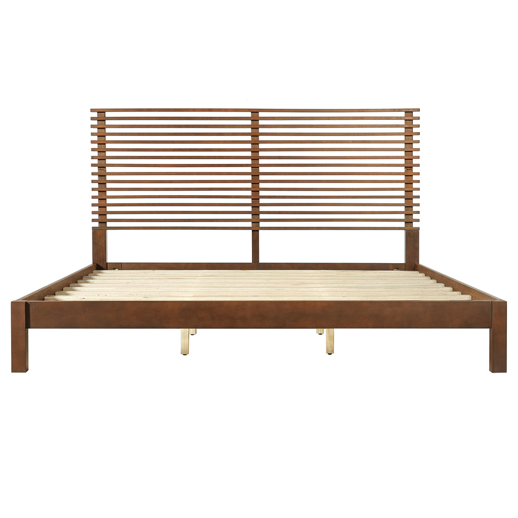 Premium Solid Wood King Size Bed Frame with Headboard - Walnut Color