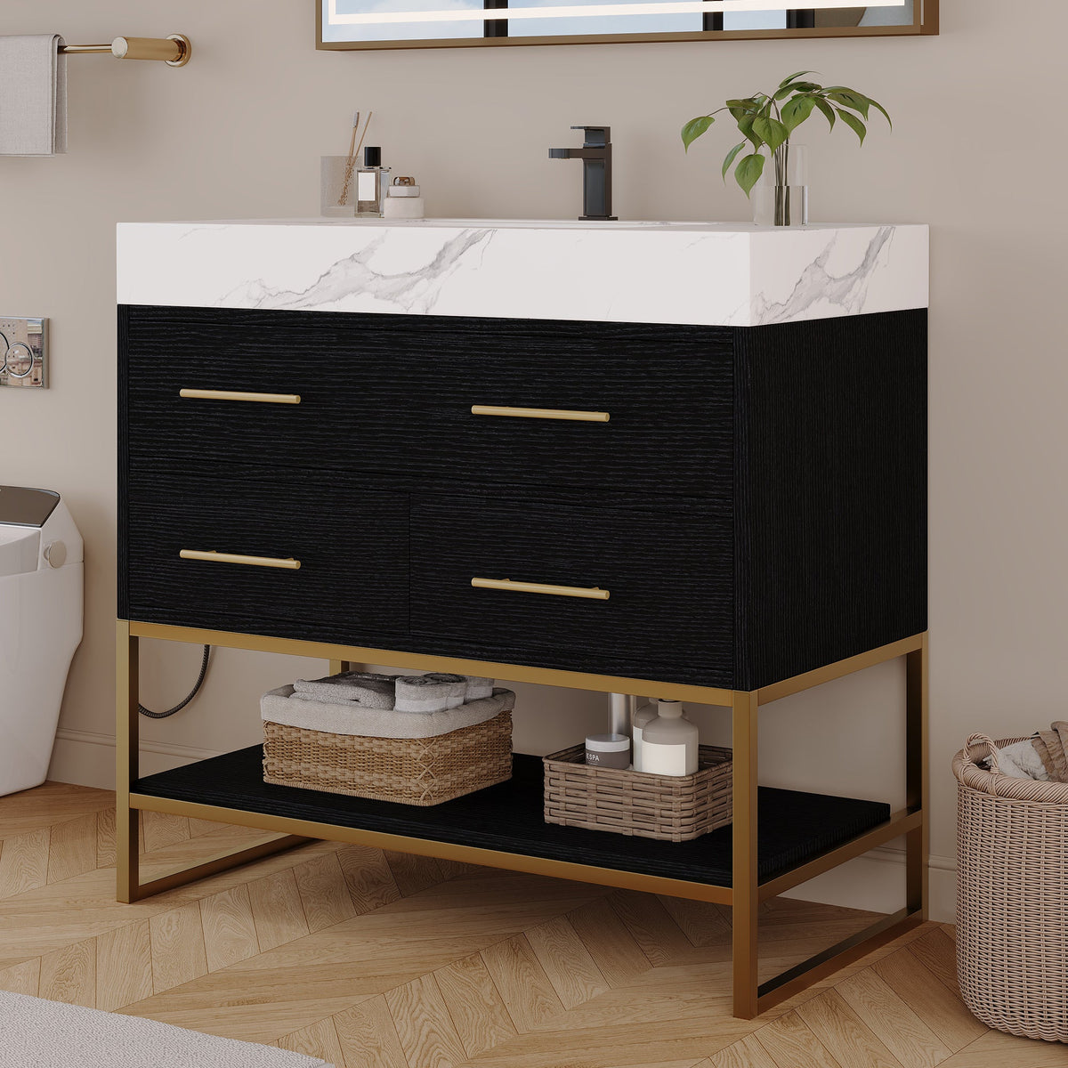 36" Artificial Stone Bathroom Vanity with Ceramic Sink