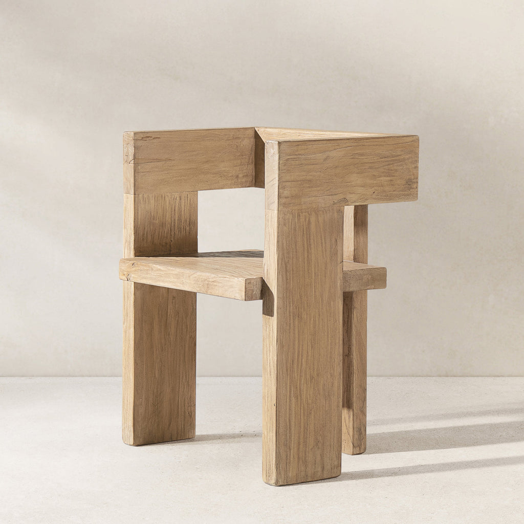 Avenel Solid Reclaimed Elm Sculptural Block Accent Chair