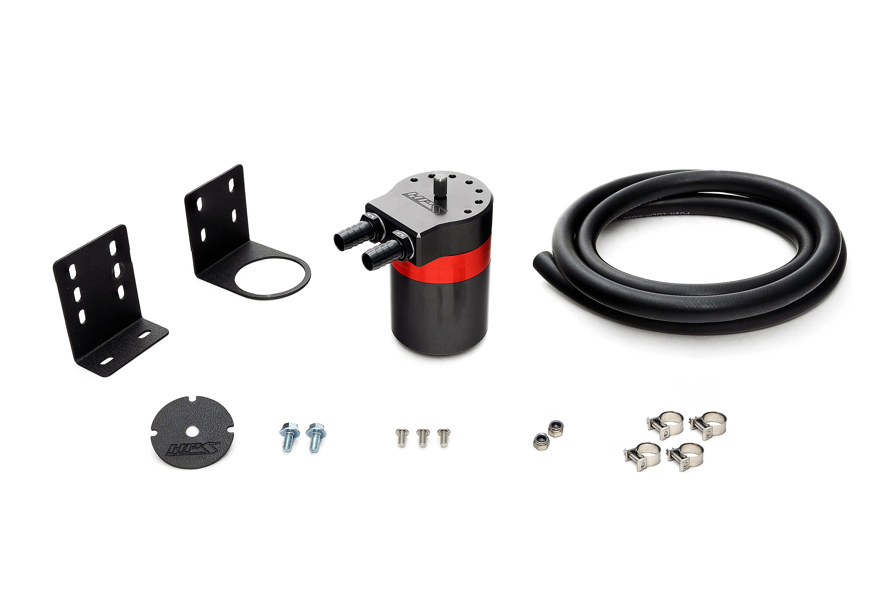 HPS Performance Products Aluminum Oil Catch Can Kit with Barb Adapters and Rubber Hoses
