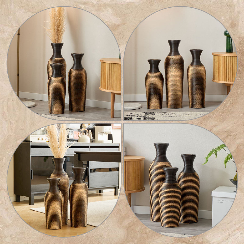 Hand-Woven PVC Rattan Vases, Set of 3 Decorative Floor Vases