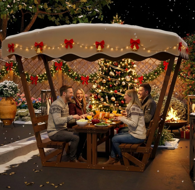 Outdoor Waterproof Solid Wood Picnic Table and Bench Set