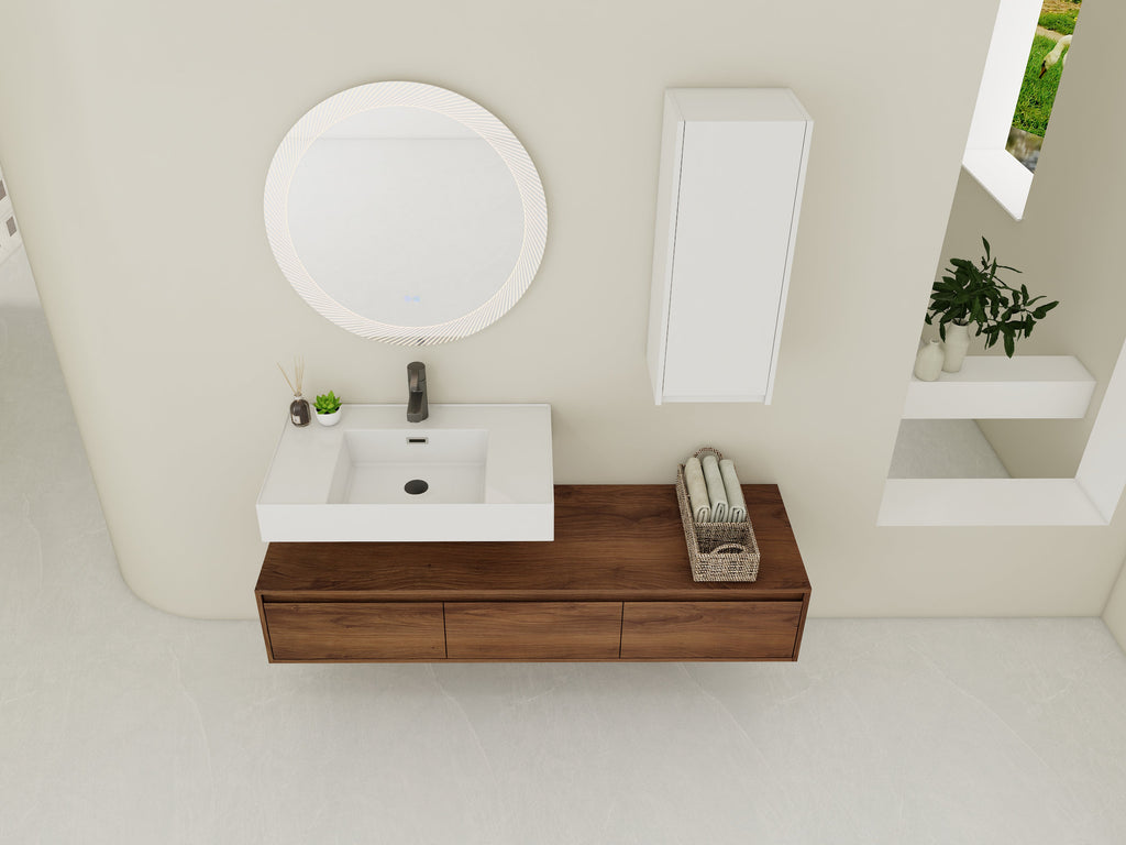 60 Inch Wall-Mounted Bathroom Vanity with Resin Sink