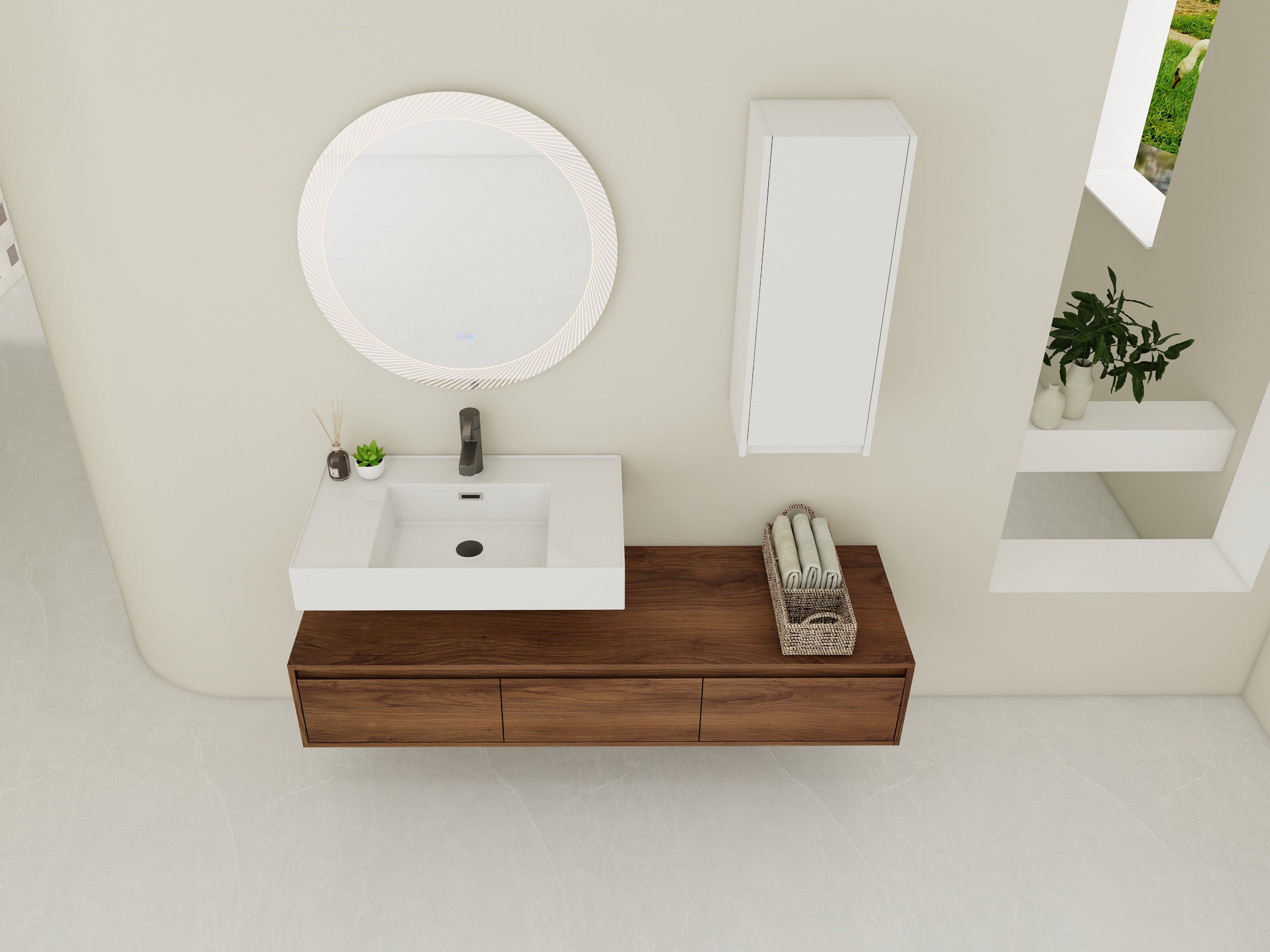 60 Inch Wall-Mounted Bathroom Vanity with Resin Sink