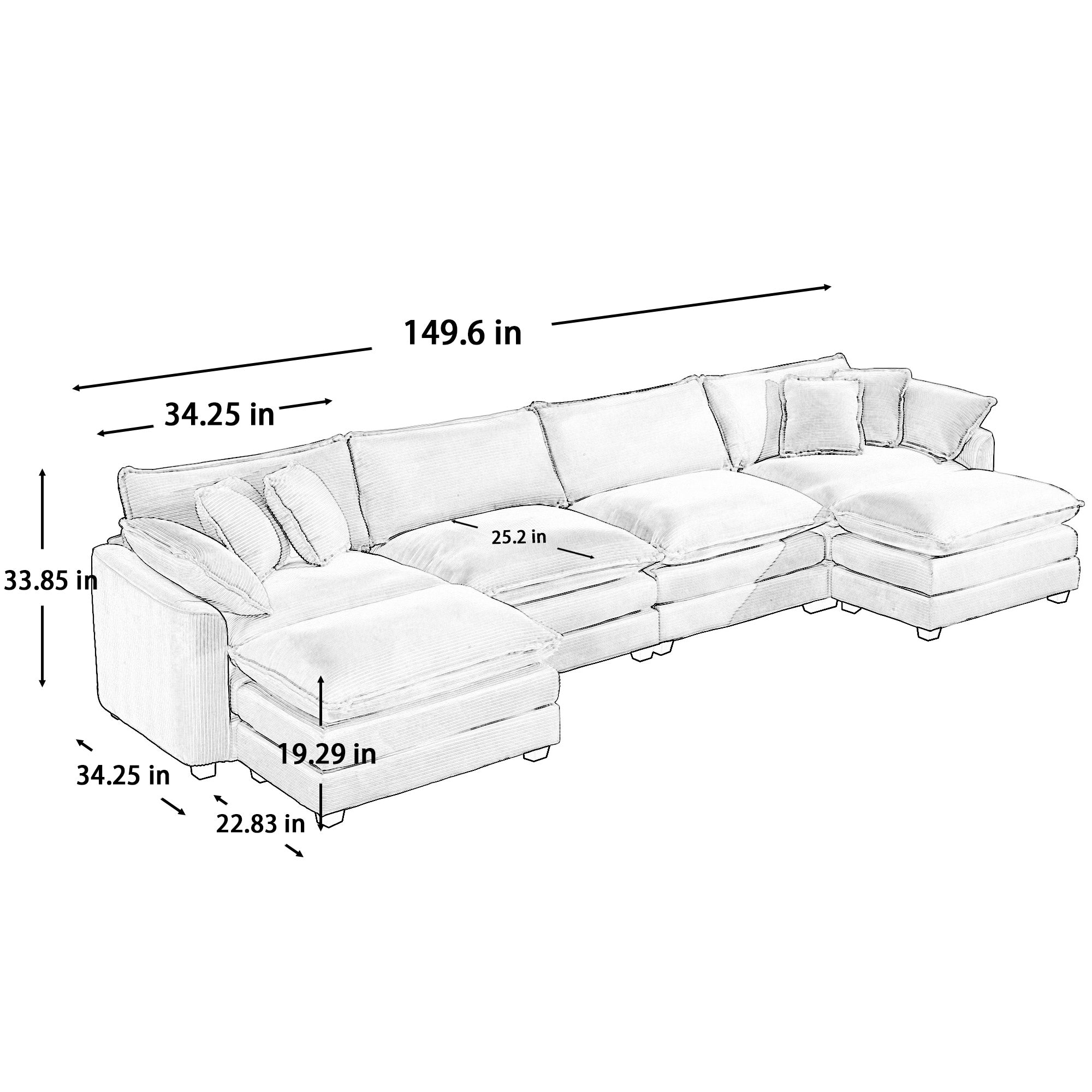 Cloud - Like Comfy Soft Upholstered 4 Seater Modular Sofa
