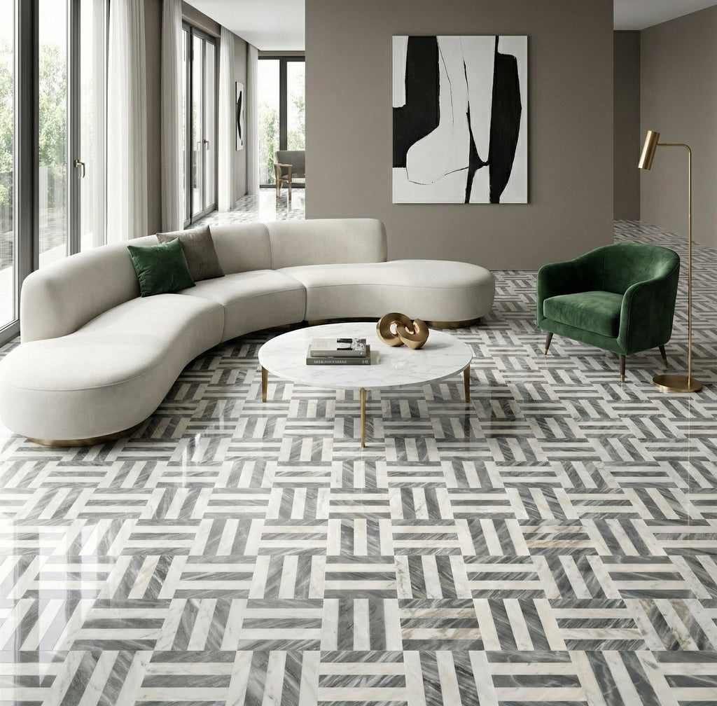 12x12 White Gray Waterjet Marble Tiles