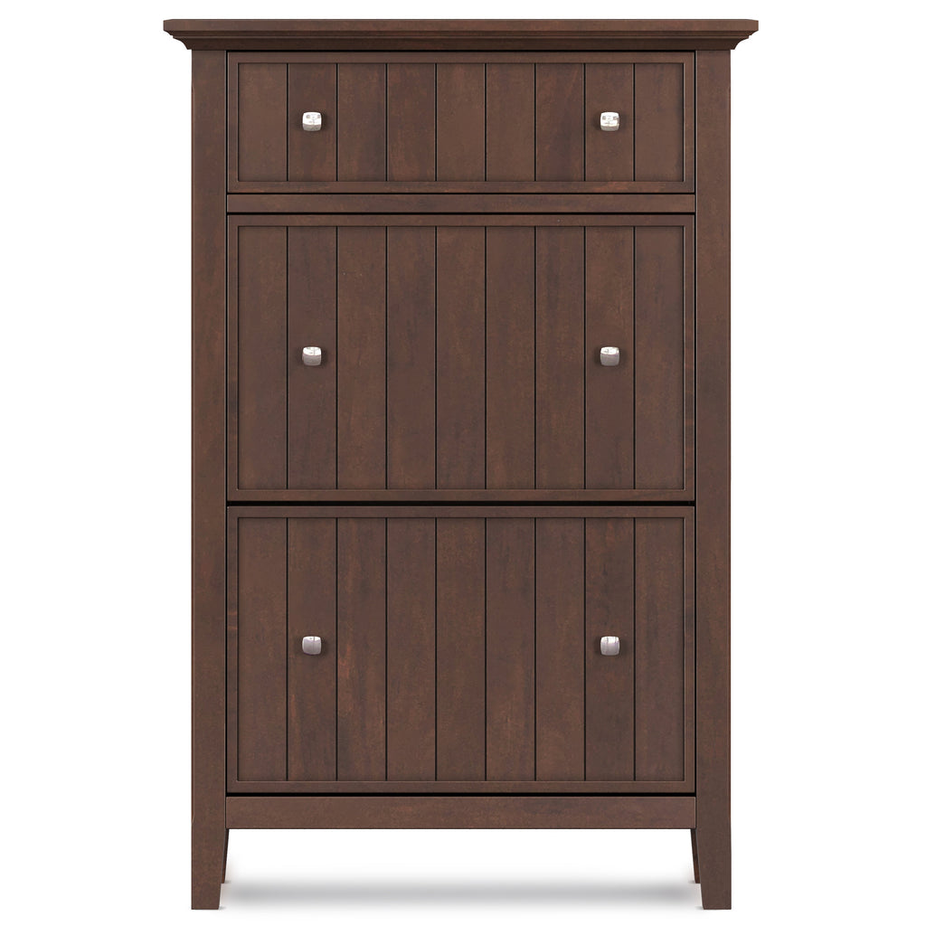 Acadian 32 Inch Wide Solid Wood Entryway Shoe Storage Cabinet in Brunette
