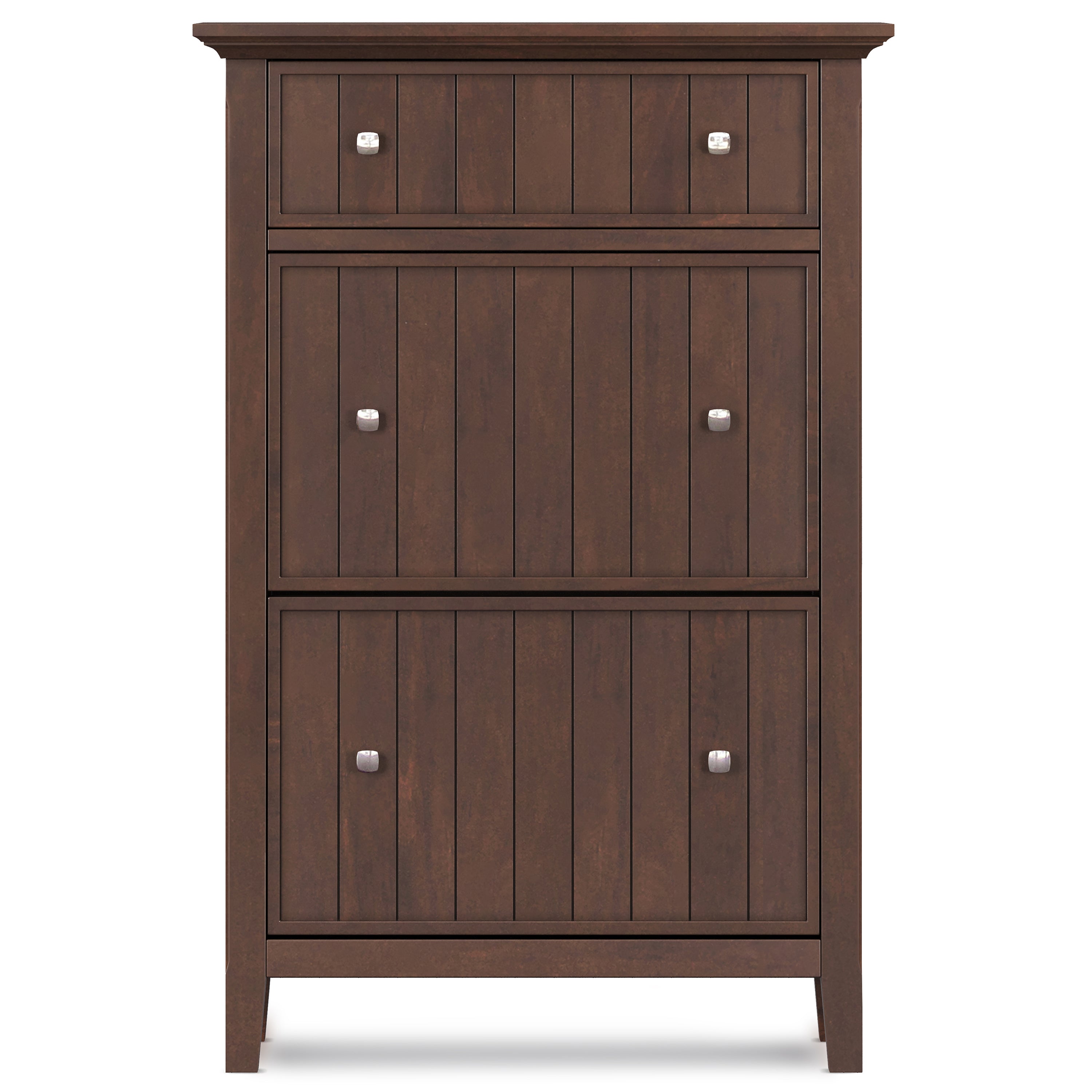 Acadian 32 Inch Wide Solid Wood Entryway Shoe Storage Cabinet in Brunette
