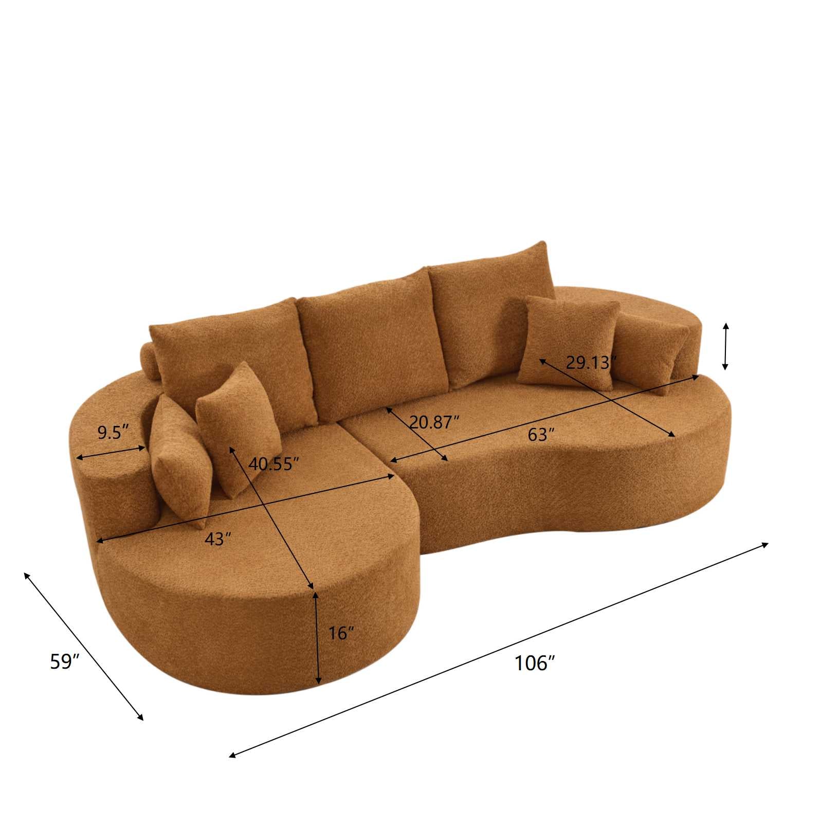 106 in. 2-Piece Fabric Cloud Curved Sectional Boucle Sofa, Chaise Lounge