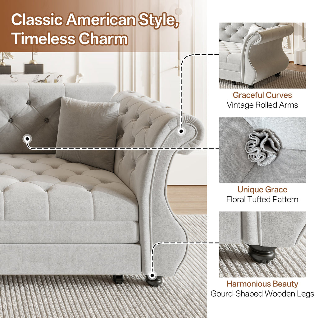 83.8" Oversized Chesterfield Pull Out Sofa Bed