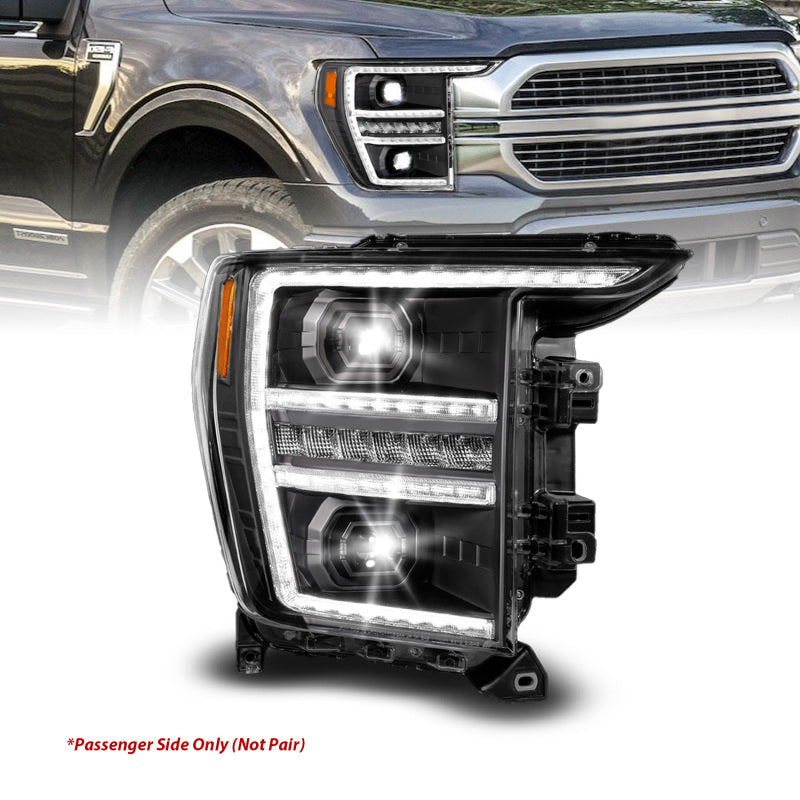 ANZO 21-23 Ford F150 LED Projector Headlight w/Switchback+Sequential - Black (Passenger Side Only) 111594-R