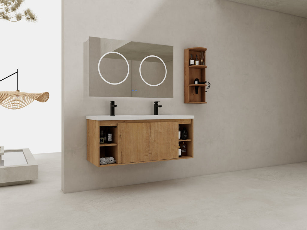48" Wall-Mounted Bathroom Vanity With Double Sink and Storage Rack