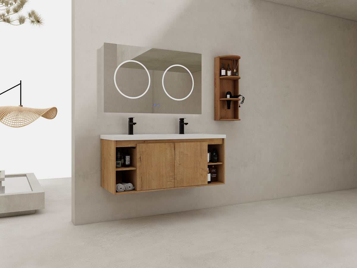 48" Wall-Mounted Bathroom Vanity With Double Sink and Storage Rack