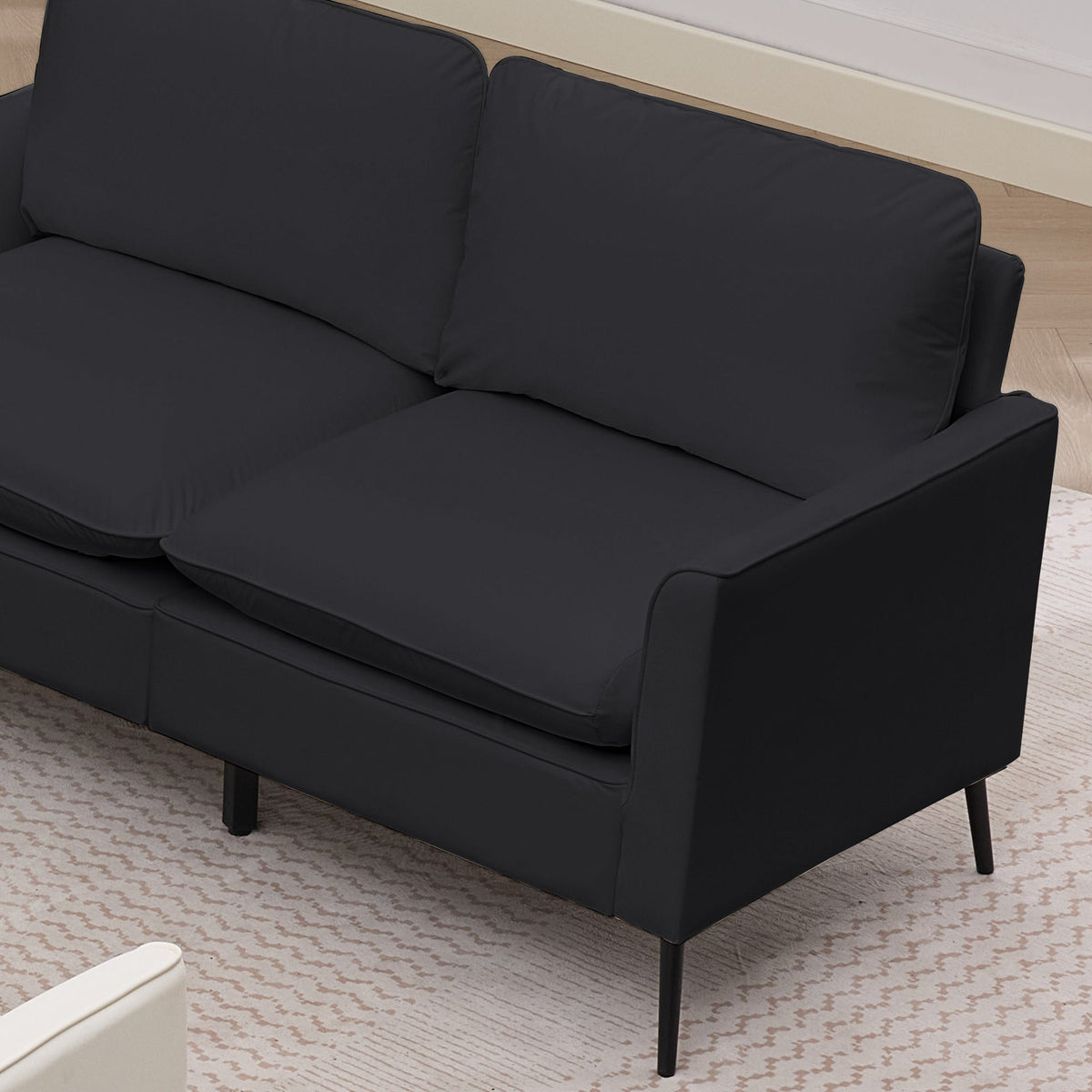 TS Cat Paw Leather Upholstered Sofa Loveseat - Black
