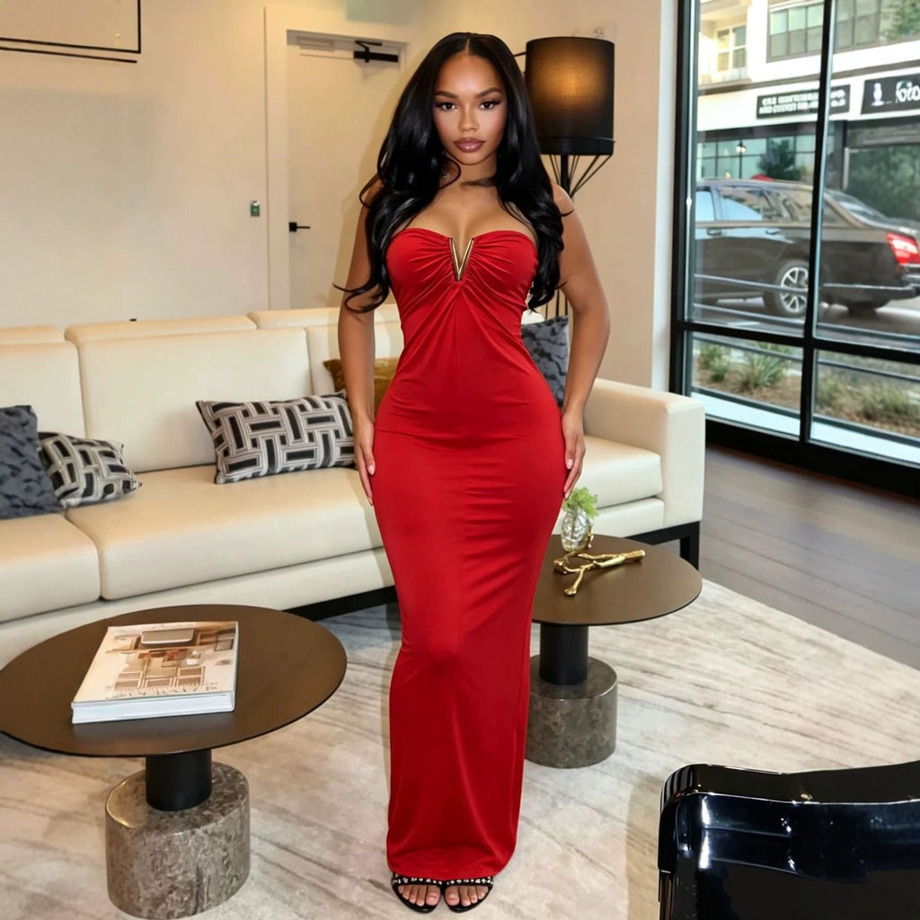 Strapless V-clasp Embellished Dress
