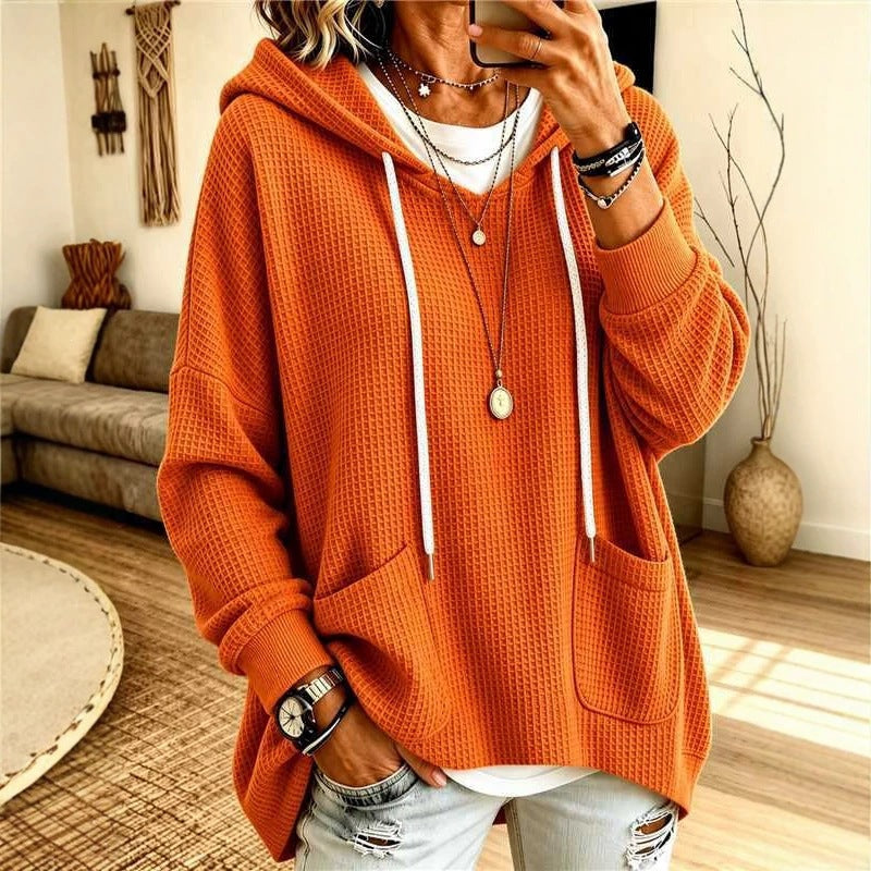 2026 European And American Women's Clothing Amazon Independent Station Waffe Loose Long Sleeve Hoodie Casual Hooded