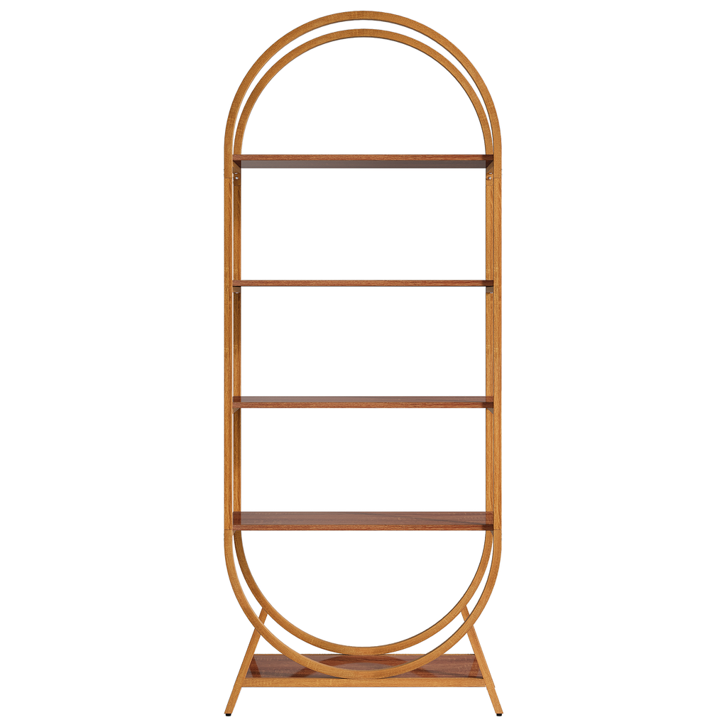 70.8" 5-Tier Modern Brown Arched Open Bookshelf