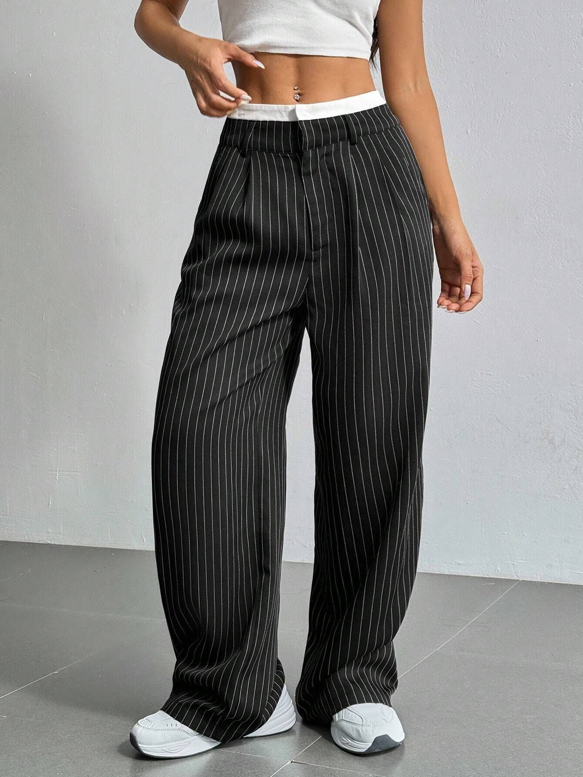 2025 European And American Export New High-Waist Draped Stripesd Suit Pants For Women Work Clothing Versatile Straight Fashion Casual Pants