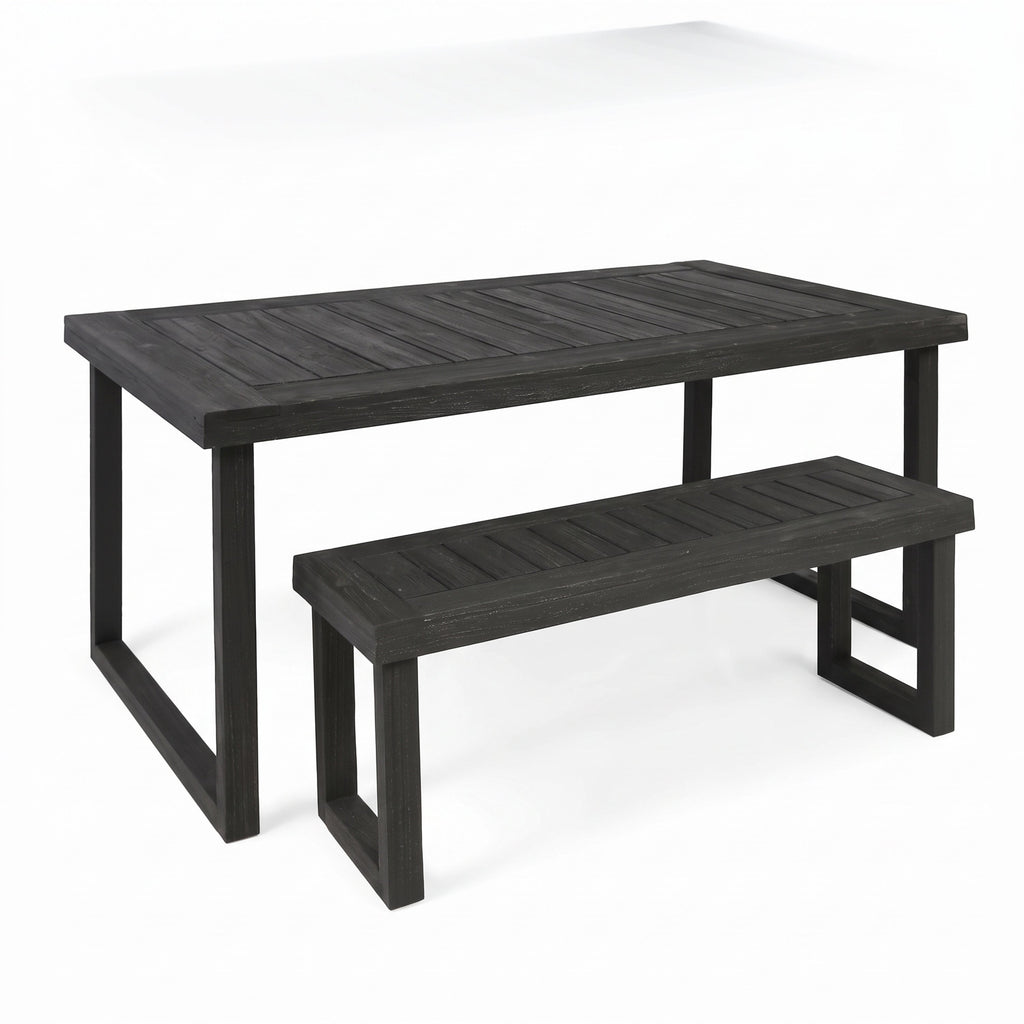 2-Piece Solid Acacia Wood Outdoor Dining Set, Sandblast Dark