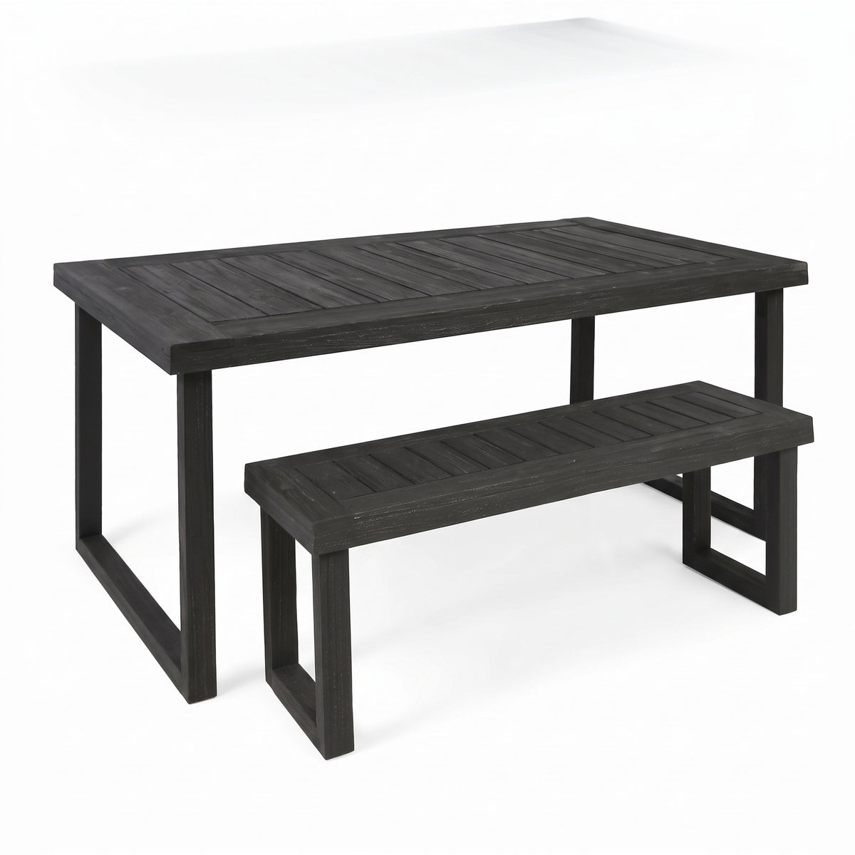 2-Piece Solid Acacia Wood Outdoor Dining Set, Sandblast Dark