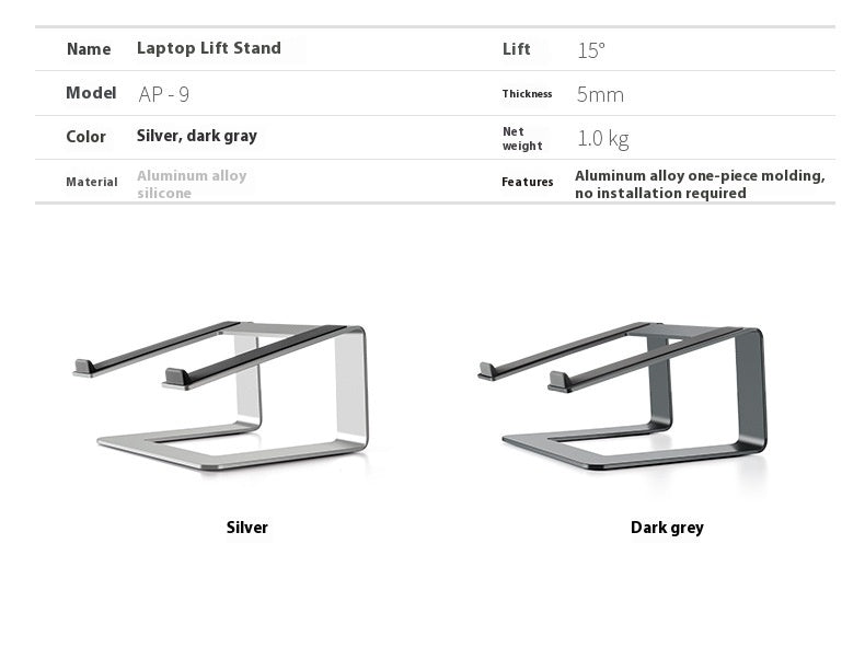 Laptop Aluminum Alloy Base Plate Desktop Riser