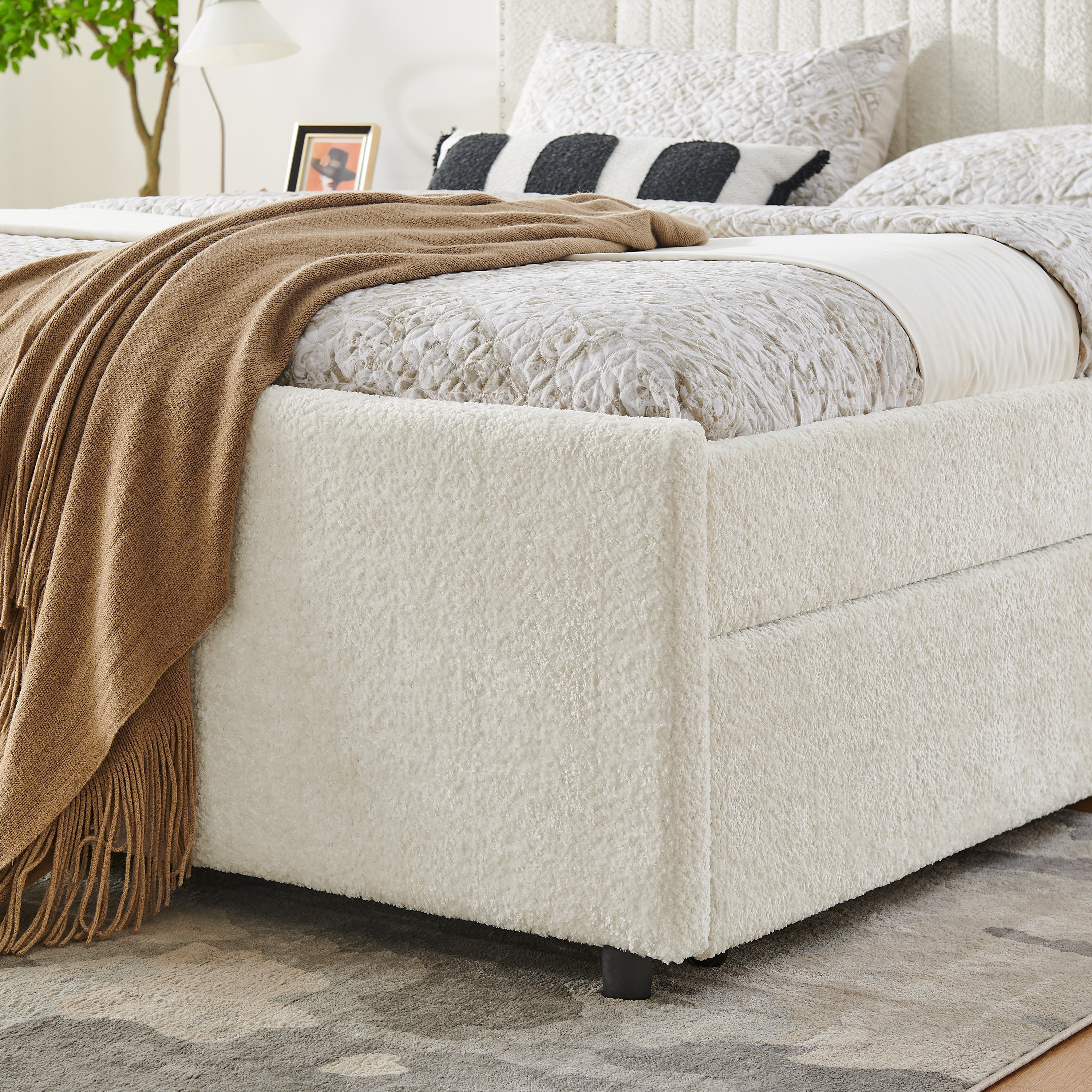 Queen Size Vertical Channel Tufted Headboard Bed