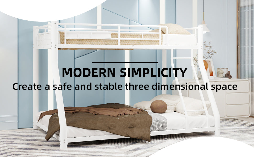 Metal Bunk Bed Twin Over Full Size with Removable Stairs