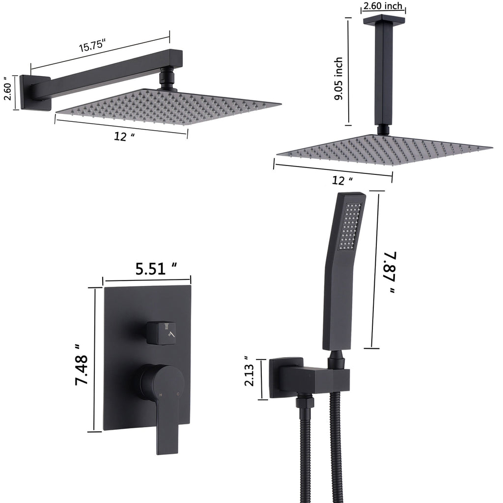 12 Inch Ceiling Mount Brushed Nickel Shower System