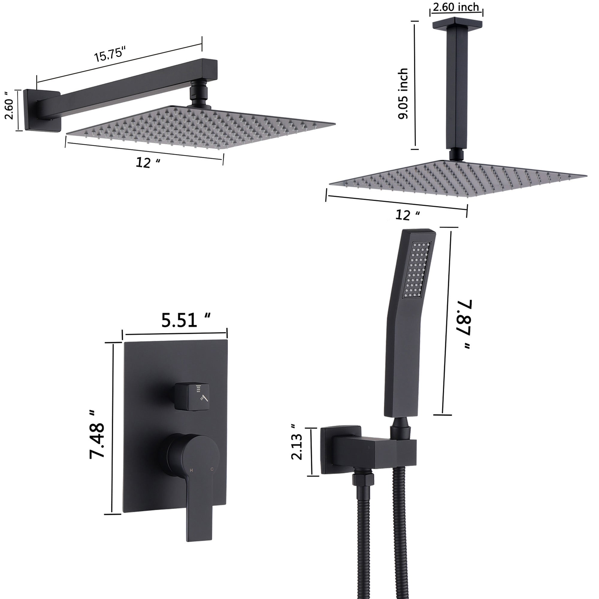 12 Inch Ceiling Mount Brushed Nickel Shower System
