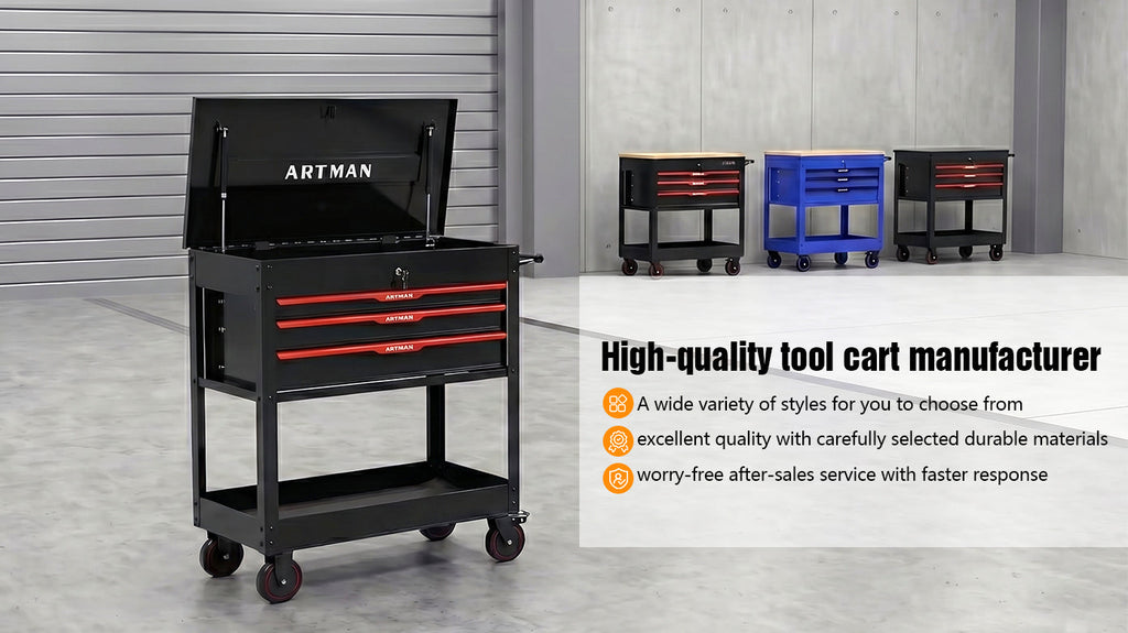 3 Drawers Multifunctional Tool Cart with Wheels and Steel Top