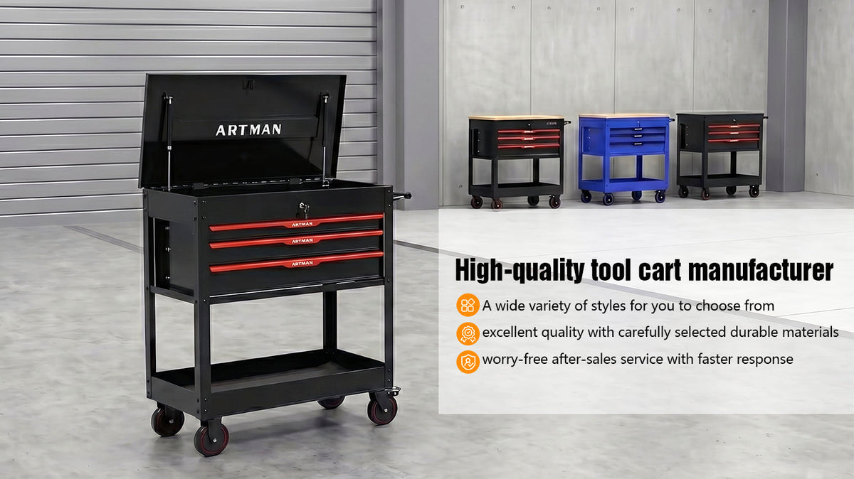3 Drawers Multifunctional Tool Cart with Wheels and Steel Top