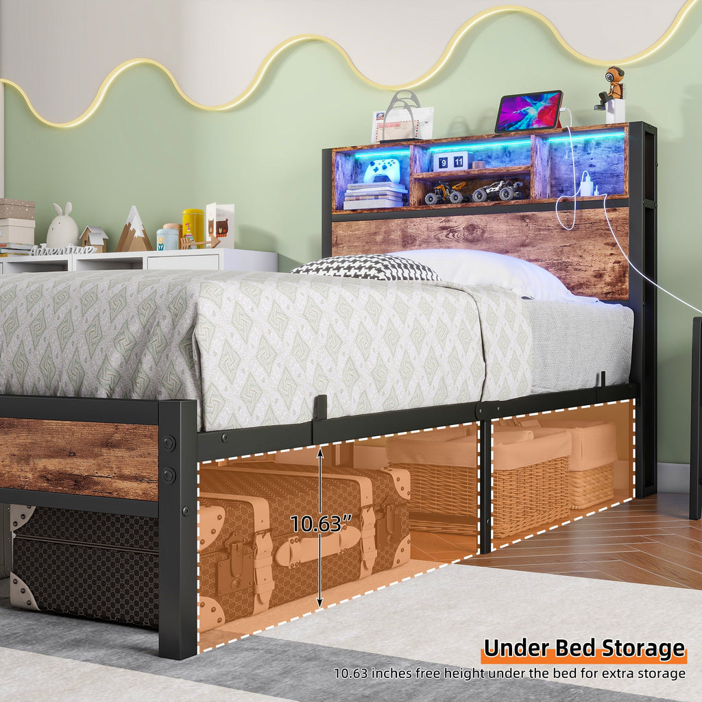 Twin Size Bed Frame with Storage Headboard