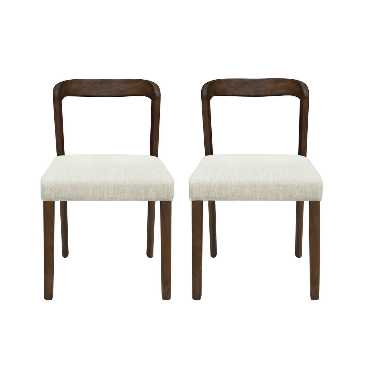 Solid Rubber Wood Dining Chairs (Walnut + Beige) - Set of 2