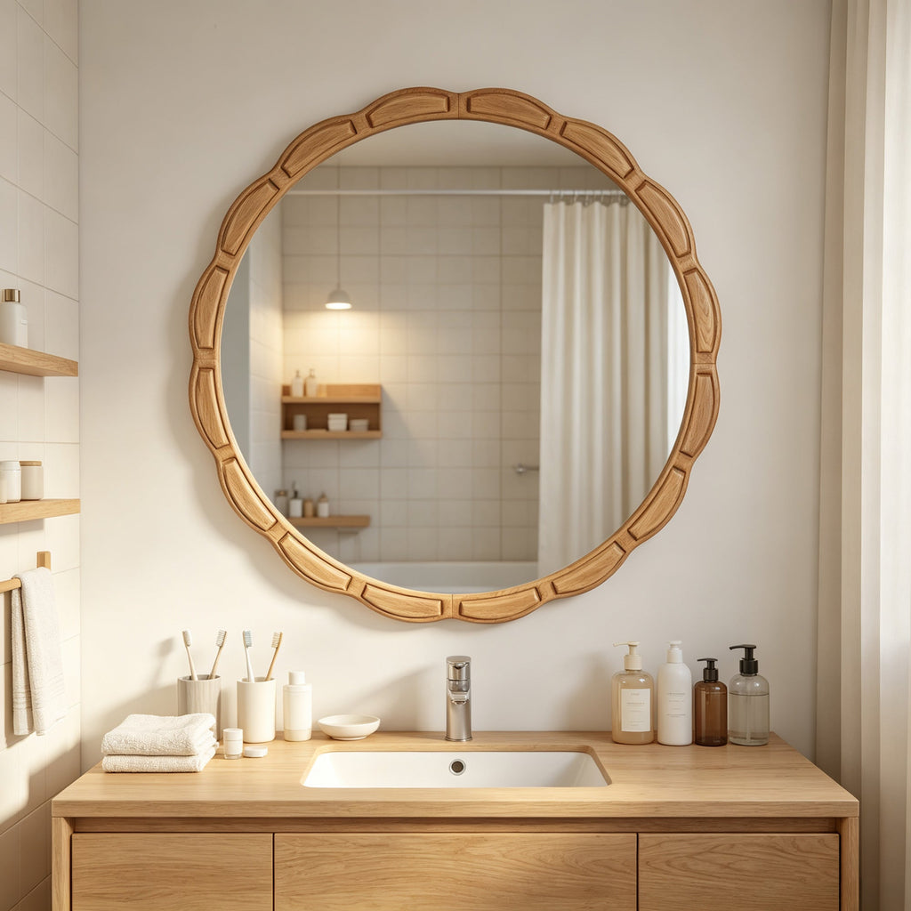 Round Solid Wood Wall Mirror - 31.5" Rustic Farmhouse