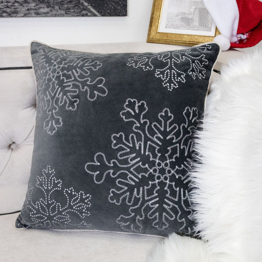 Gray Velvet Holiday Throw Pillow - 20x20