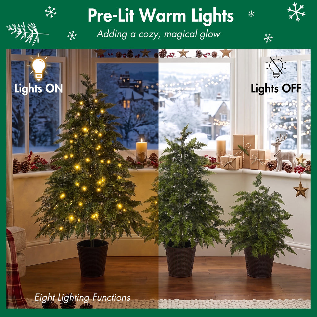 3-Piece Pre-Lit Christmas Tree Set with Warm Lights