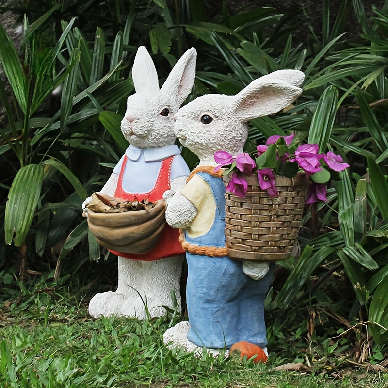 Simulated Couple Rabbit Statue Flower Pot Ornament