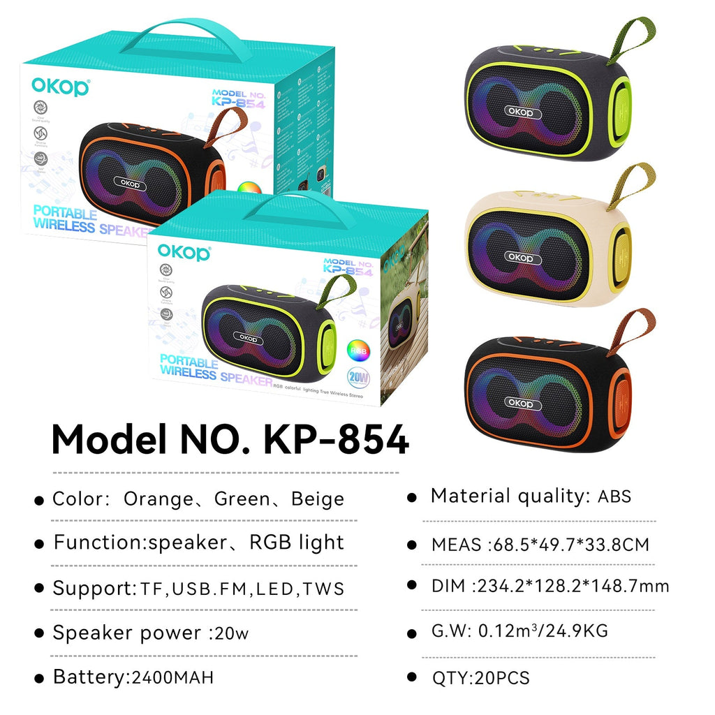 KP-854 Best-selling Wireless Bluetooth Speaker Portable Handle RGB Lighting New Model Long Battery Life In Stock