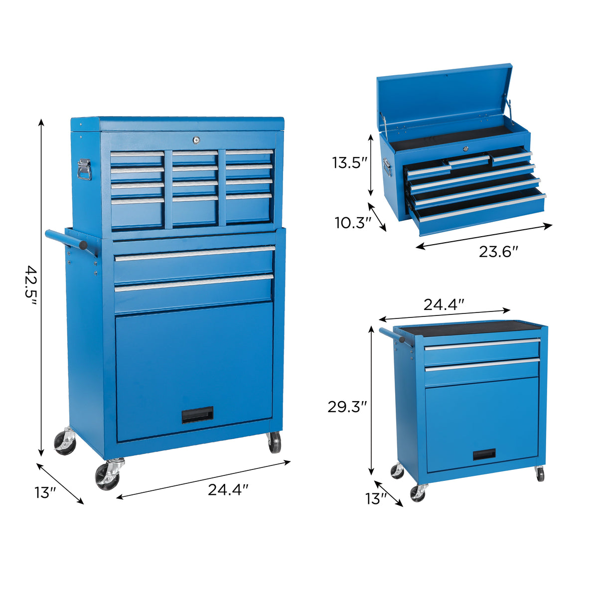 8-Drawer Rolling Tool Storage Cabinet with Detachable Top Toolbox