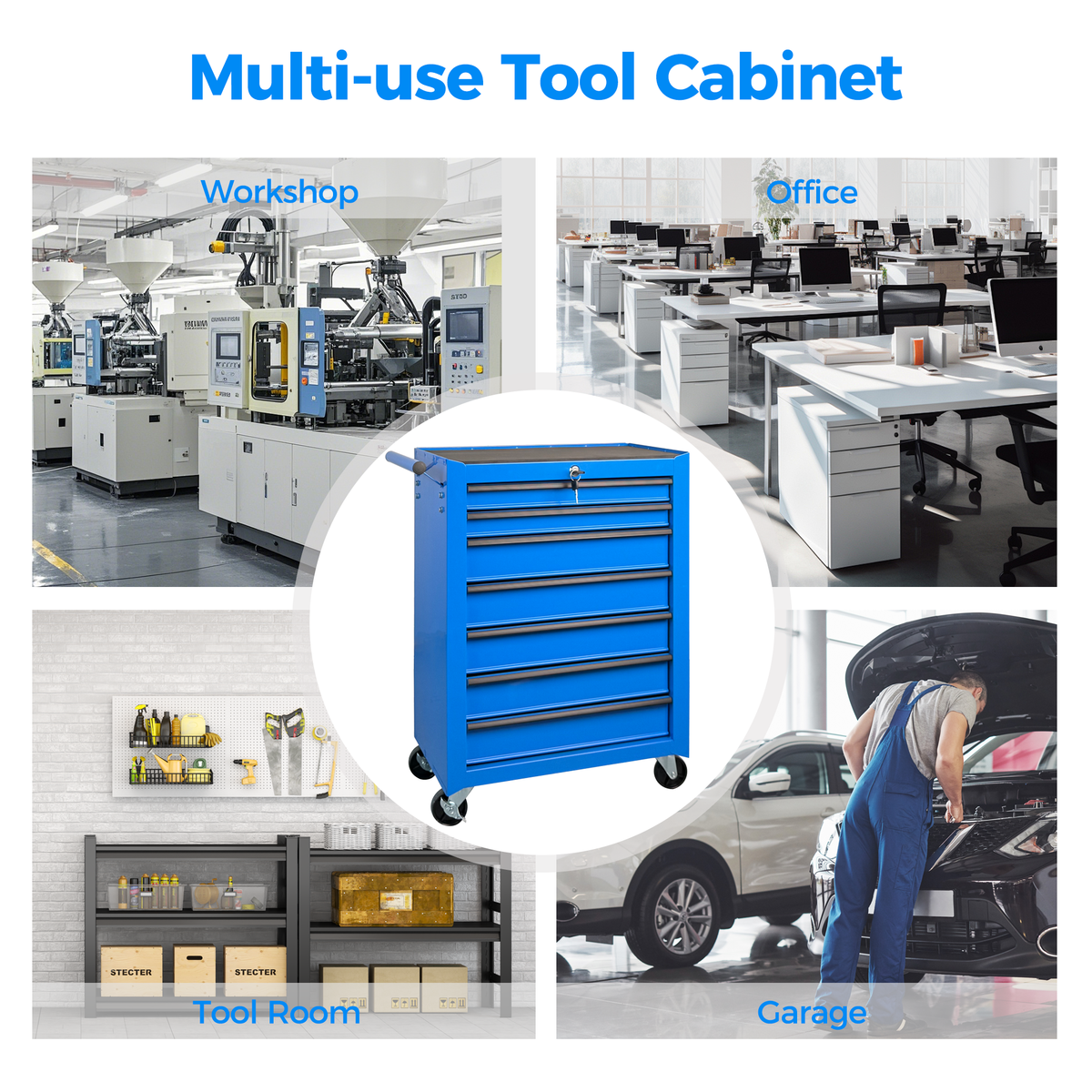 Rolling Metal Tool Chest with 7 Drawers - Blue