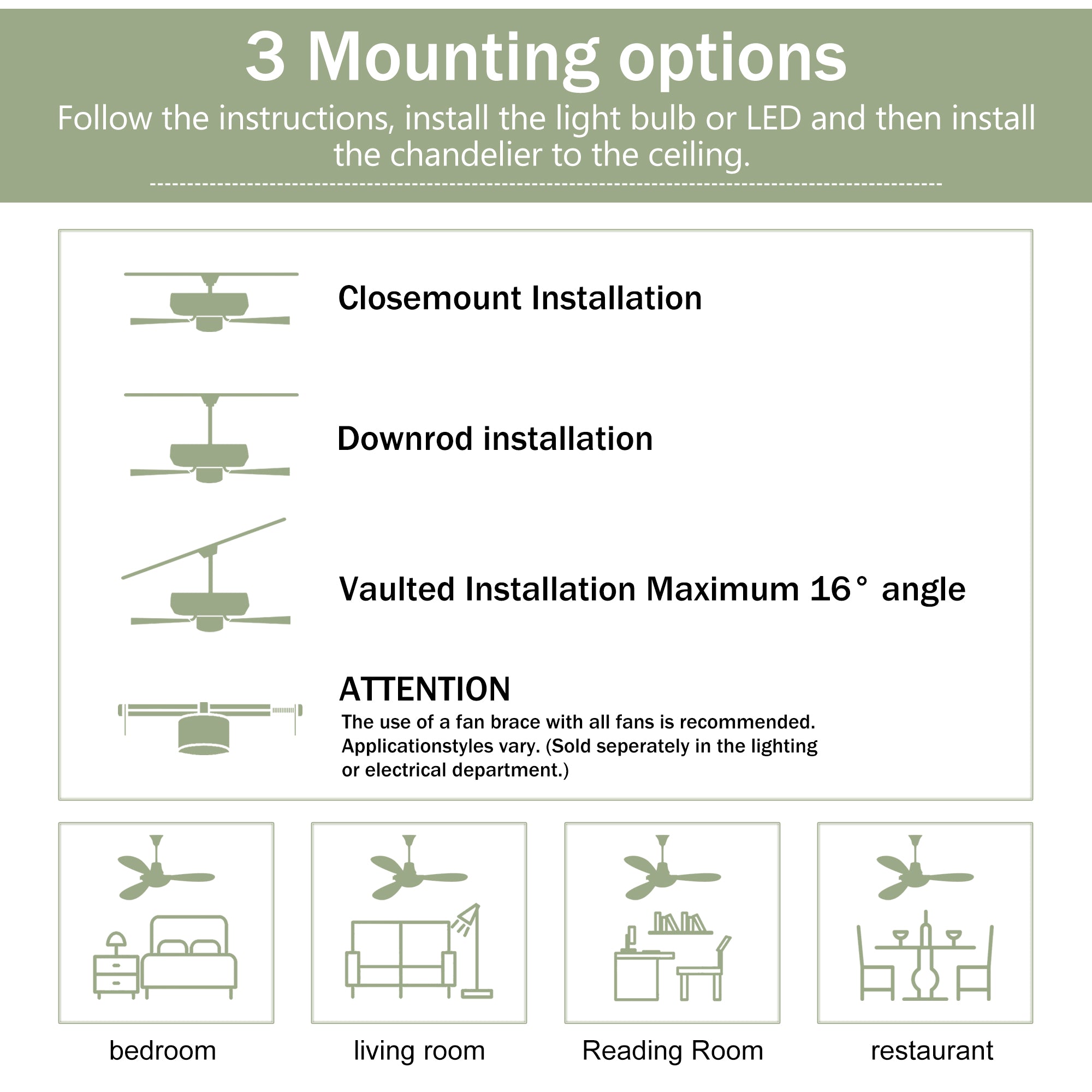52" Solid Wood Blades Ceiling Fan with Light and Remote Control